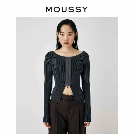 MOUSSY 新品复古条纹时尚通勤风修身拉链打底针织衫010HSK70-0180商品大图