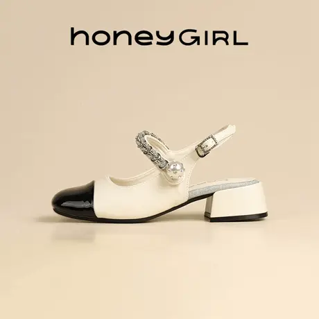 honeyGIRL玛丽珍女鞋2025春季时尚米白色高端平底鞋方头浅口单鞋商品大图