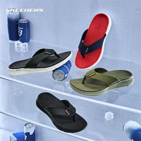 Skechers斯凯奇男鞋春夏季沙滩鞋耐磨缓震舒适厚底拖鞋休闲人字拖商品大图