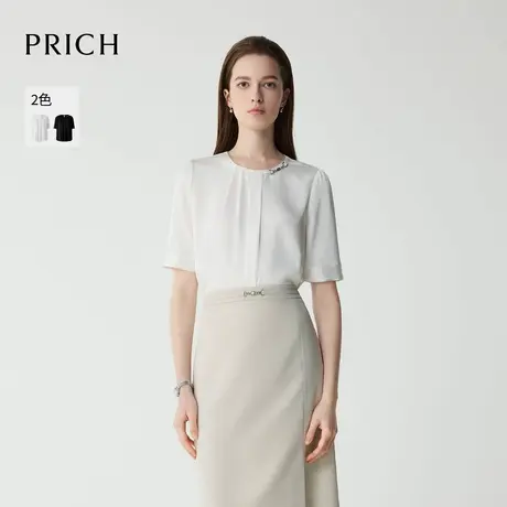 【超能小太阳】PRICH简约纯色通勤衬衫2025夏新款宽松短袖上衣女图片