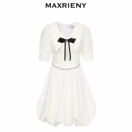 【奥莱】MAXRIENY小白裙学院风蝴蝶结衬衫裙夏娃娃领连衣裙图片