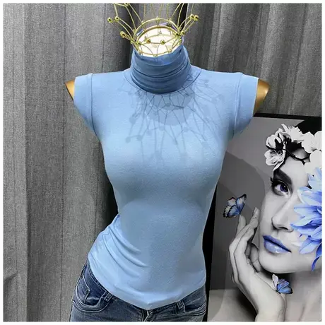 女装时尚新款微透性感修身显身材高领打底小衫无袖t恤商品大图
