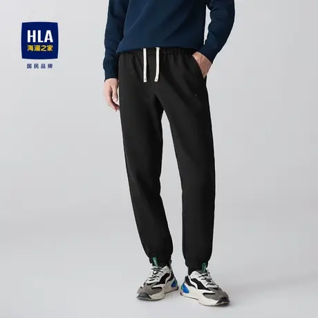 HLA/海澜之家松紧腰休闲裤2023秋季新款宽松舒适纯色束脚长裤男商品大图