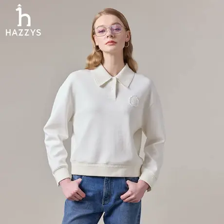【商场同款】Hazzys哈吉斯翻领卫衣女2025秋季新款休闲宽松上衣潮商品大图