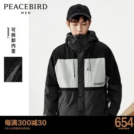太平鸟男装防风户外夹克可拆卸仿羊羔毛休闲外套宽松茄克潮Y商品大图