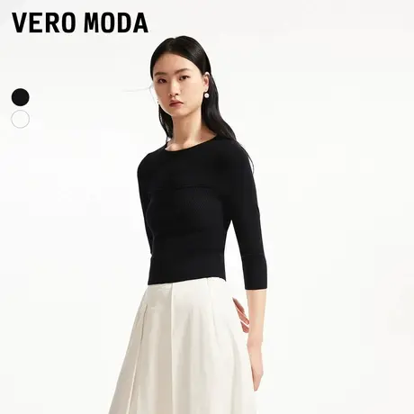 Vero Moda奥莱针织衫毛衣女早秋新款圆领坑条纹理感修身上衣流行图片