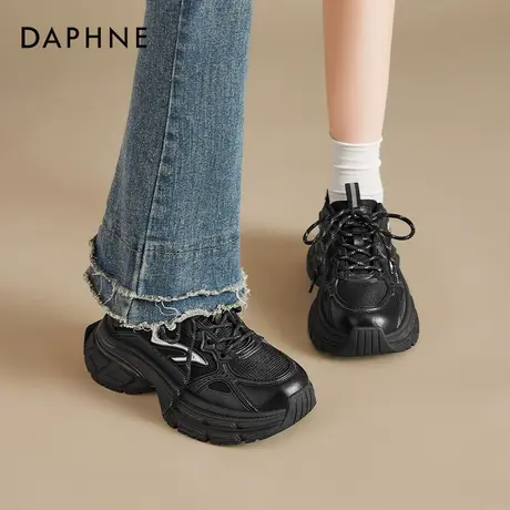 达芙妮黑色厚底老爹鞋女2025秋季新款小个子增高休闲运动鞋显脚小商品大图