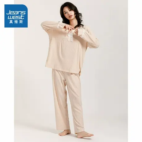 PA6真维斯女装2025秋季新款 舒适可爱圆领长袖长裤家居服套装女商品大图