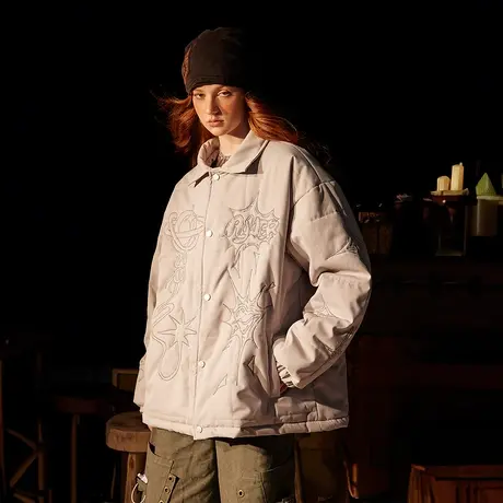 潮牌复古绗棉棉服女冬季夹棉外套2023新款宽松oversize小个子棉衣商品大图