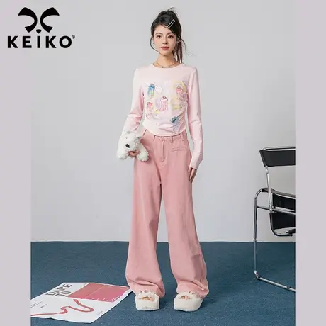 【手工钉珠】KEIKO梦幻水母长袖t恤23秋冬多巴胺穿搭修身显瘦上衣图片