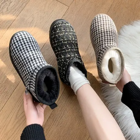 周冬雨同款雪地靴女2023年新款短筒平底小香风加绒加厚保暖棉鞋冬图片