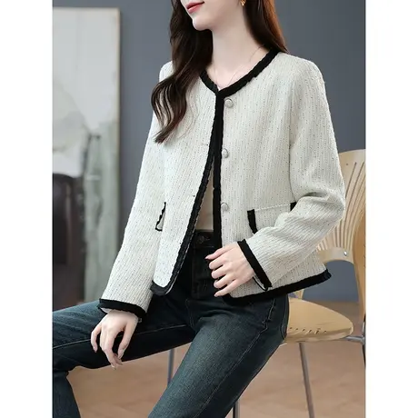 宝诗黎圆领小香风高级感气质短款外套女2023秋季新款时尚开衫上衣商品大图