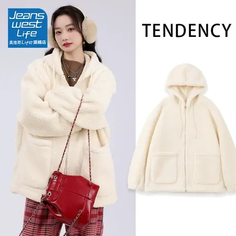 真维斯LIFE加绒厚外套女2023新款爆款韩系小众宽松连帽上衣秋冬款图片
