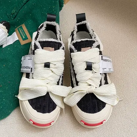 Betoo 小众帆布鞋女加绒保暖棉鞋2022冬季新款百搭开口笑板鞋子商品大图