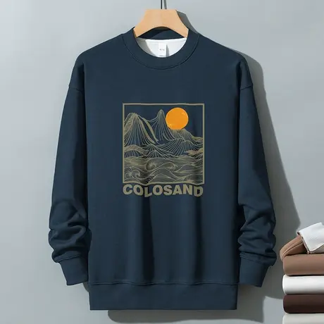 350g重磅国潮卫衣男秋冬款摇粒绒保暖无帽长袖t恤宽松圆领打底衫商品大图