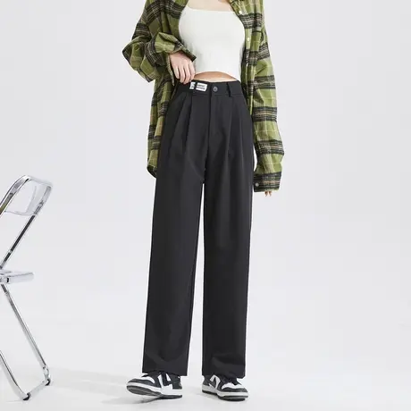 唐狮西装裤女宽松阔腿裤灰色裤子直筒裤垂感显瘦高腰休闲裤商品大图