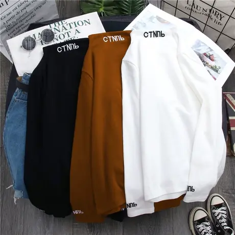 2023年春秋冬季新款半高领内搭洋气百搭长袖t恤上衣服打底衫女装图片