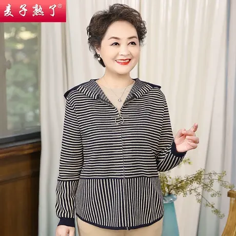 妈妈2023新款春装厚外套洋气针织开衫秋冬长袖上衣服中老年人女装商品大图