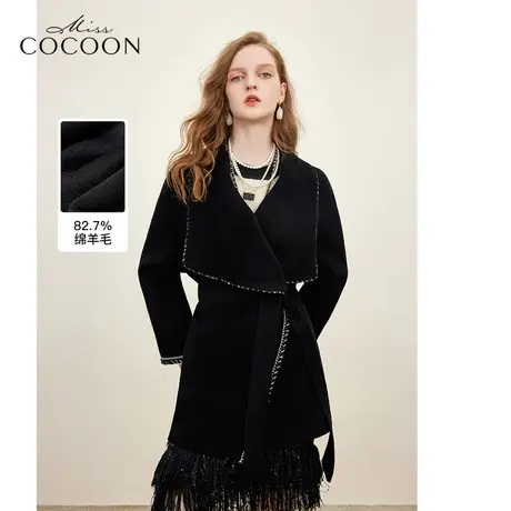 MISSCOCOON黑色小香风双面羊绒呢大衣女2023秋冬新款翻领毛呢外套商品大图
