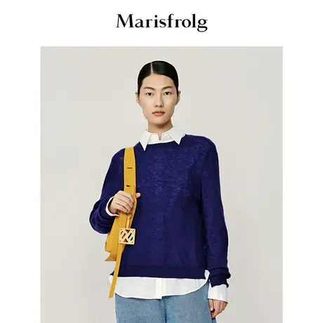 【天然亲肤系列】玛丝菲尔冬季新款蓝色山羊绒针织毛衣商品大图