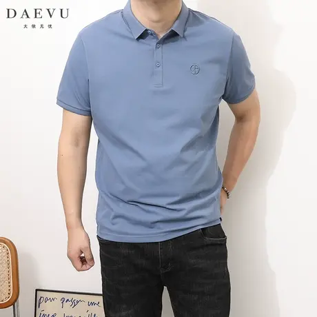 DAEVU夏新款纯色大号潮胖子加肥加大码男士短袖POLO衫翻领T恤商品大图
