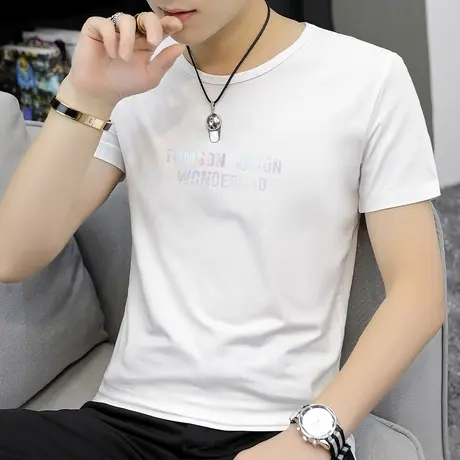 莫代尔夏季短袖t恤男士潮流潮牌白色圆领衣服男生打底衫半袖夏天图片