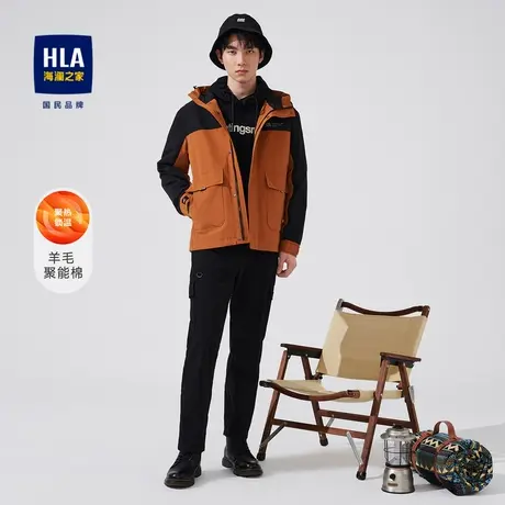 HLA/海澜之家2023羊毛聚能棉夹克连帽加厚保暖镶拼拉链外套男图片