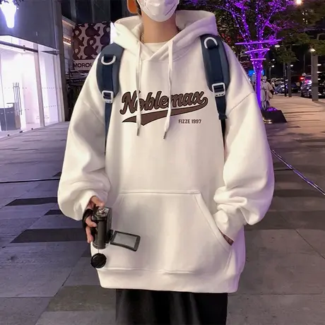 美式连帽卫衣男春秋季新款休闲外套小众高街潮牌ins宽松纯棉上衣商品大图