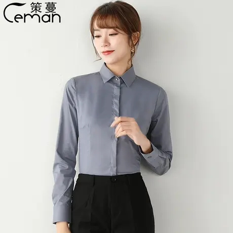 白色衬衫女短袖职业正装新款方领银行面试弹力衬衫工装衬衣灰色秋图片