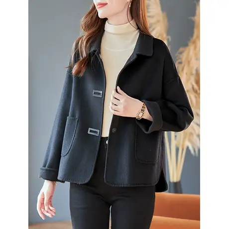 宝诗黎翻领短款羊毛毛呢外套2024春季新款宽松高级感呢子上衣开衫商品大图