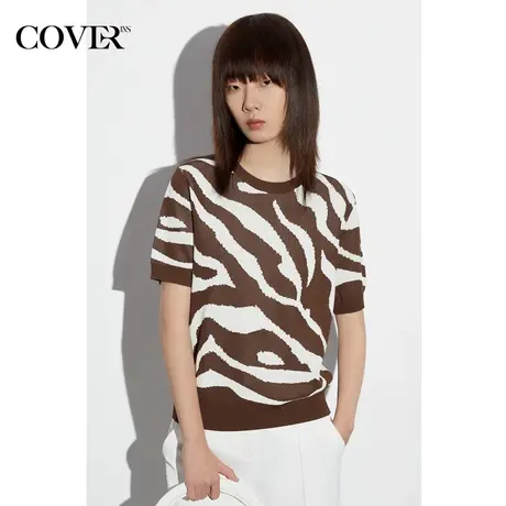COVER夏季斑马纹葱纱挺括冰丝针织衫商品大图