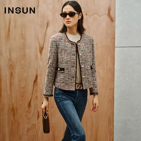 INSUN恩裳线上专选秋季珍珠扣混色小香风外套商品大图
