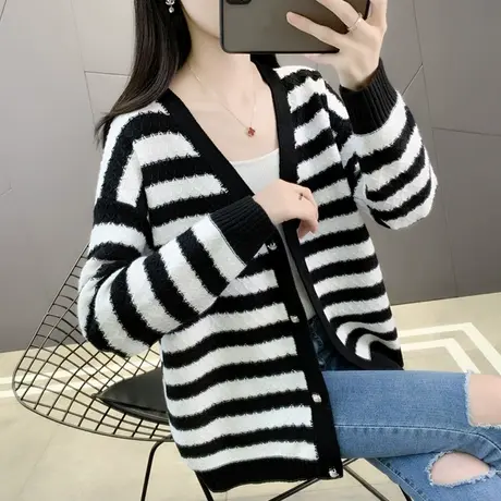 开衫毛衣外套女2023年新款女士针织开衫毛衣宽松慵懒风显瘦上衣女商品大图