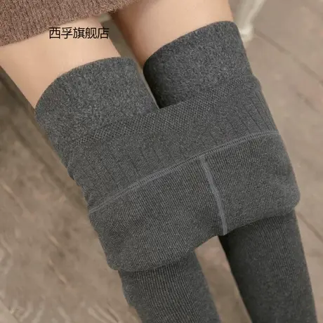 冬季加绒加厚螺纹打底裤女外穿显瘦高腰连裤袜踩脚竖条一体保暖裤商品大图