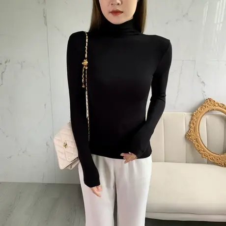黑色高领打底衫女士春秋莫代尔长袖2023冬季新款内搭洋气减龄上衣商品大图