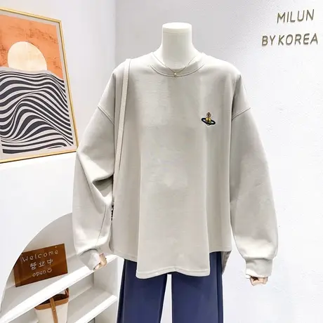 韩代同款上衣2023秋季chic气质慵懒冷淡风廓形卫衣设计感微胖遮肉商品大图