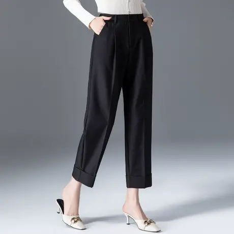 黑色休闲裤女2023新款裤子宽松直筒西裤春秋西装裤大码女裤九分裤图片