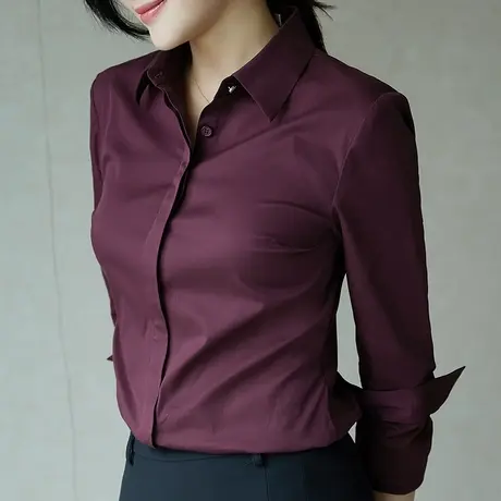 雀后职业衬衣设计感小众秋装酒红色正装工作服长袖工装黑色衬衫女商品大图