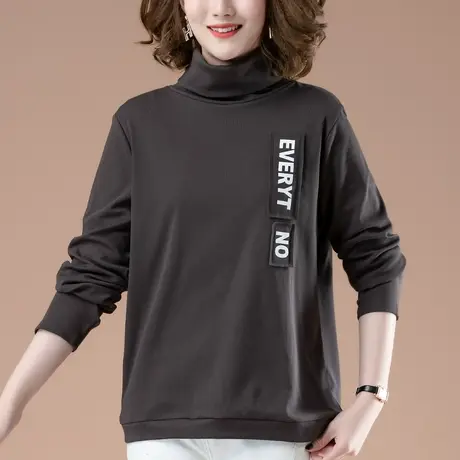 【清】中年妈妈高领打底衫女秋冬宽松加肥加大码女装休闲长袖T恤图片