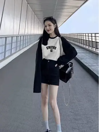 仿棉长袖t恤2023早秋新款欧货女装冬季美式复古内搭打底衫上衣服商品大图