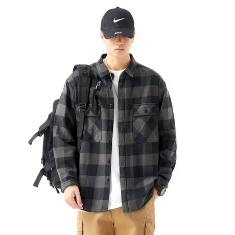 Modi Nick/摩帝尼克复古经典格子撞色衬衫纯棉水洗休闲宽松男外套图片