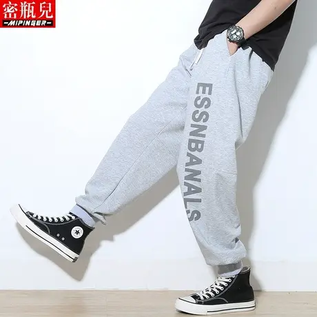 密瓶儿灰色裤子宽松秋季男士嘻哈裤男加肥加大胖子休闲运动裤男潮商品大图