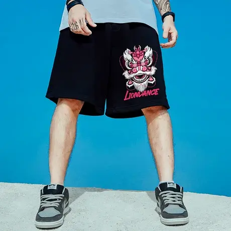 国潮胖人男裤胖子纯棉大码宽松加肥加大潮牌运动五分裤五分裤短裤图片