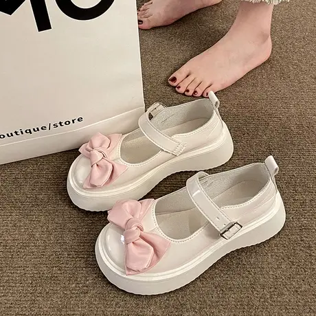 时尚爆款蝴蝶结厚底玛丽珍小皮鞋子女2023年新款春夏季复古单鞋潮商品大图