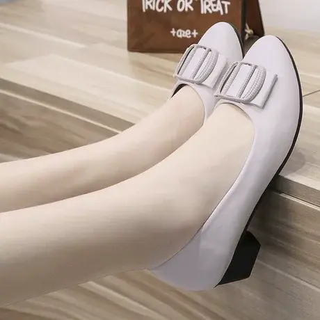 妈妈单鞋女2024夏季新款女鞋粗跟浅口鞋子职业工作春秋中跟小皮鞋商品大图