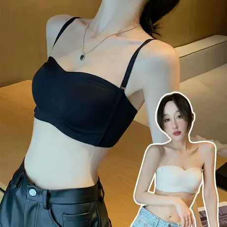 抹胸内衣女薄款显胸小无痕胸罩无钢圈收副乳防走光无肩带文胸套装图片