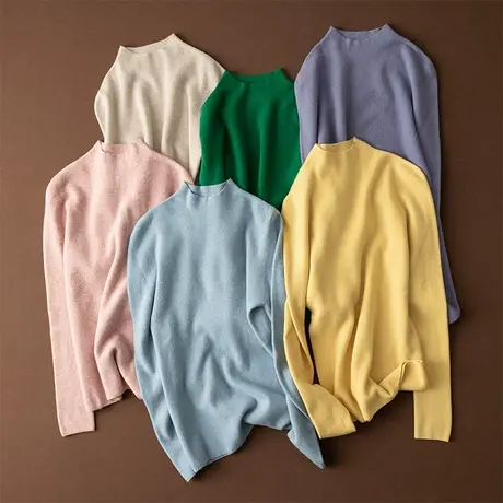 享永子【匠心之作】60支精纺65.5%山羊绒半高领套头无缝打底毛衣商品大图