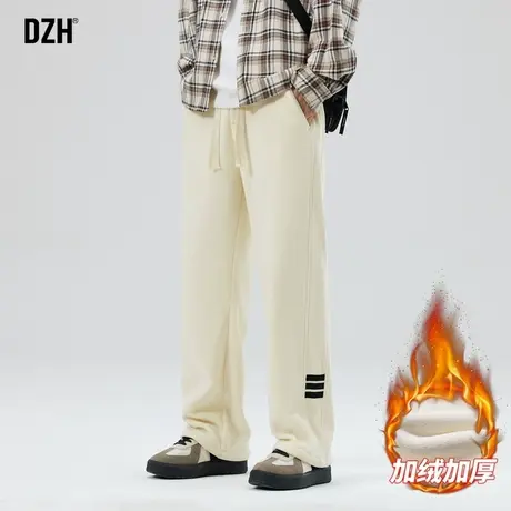 男士杏色加绒裤子男秋冬直筒2024新款加厚摇粒绒卫裤休闲长裤男款商品大图