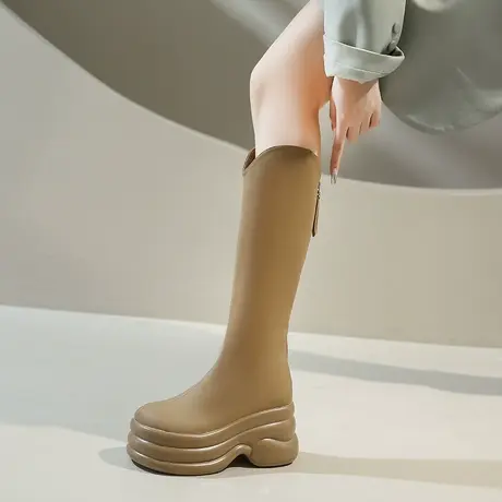 今年流行的靴子女增高厚底小个子长筒靴法式复古长靴女高筒骑士靴商品大图