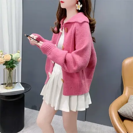 韩系翻领温柔风设计感毛衣开衫女春秋新款宽松高级感甜美针织外套商品大图